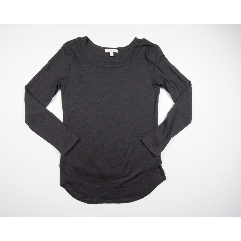 Max Mara Shirt Womens Small Black Long Sleeve Double Layer Crewneck Slub Jersey